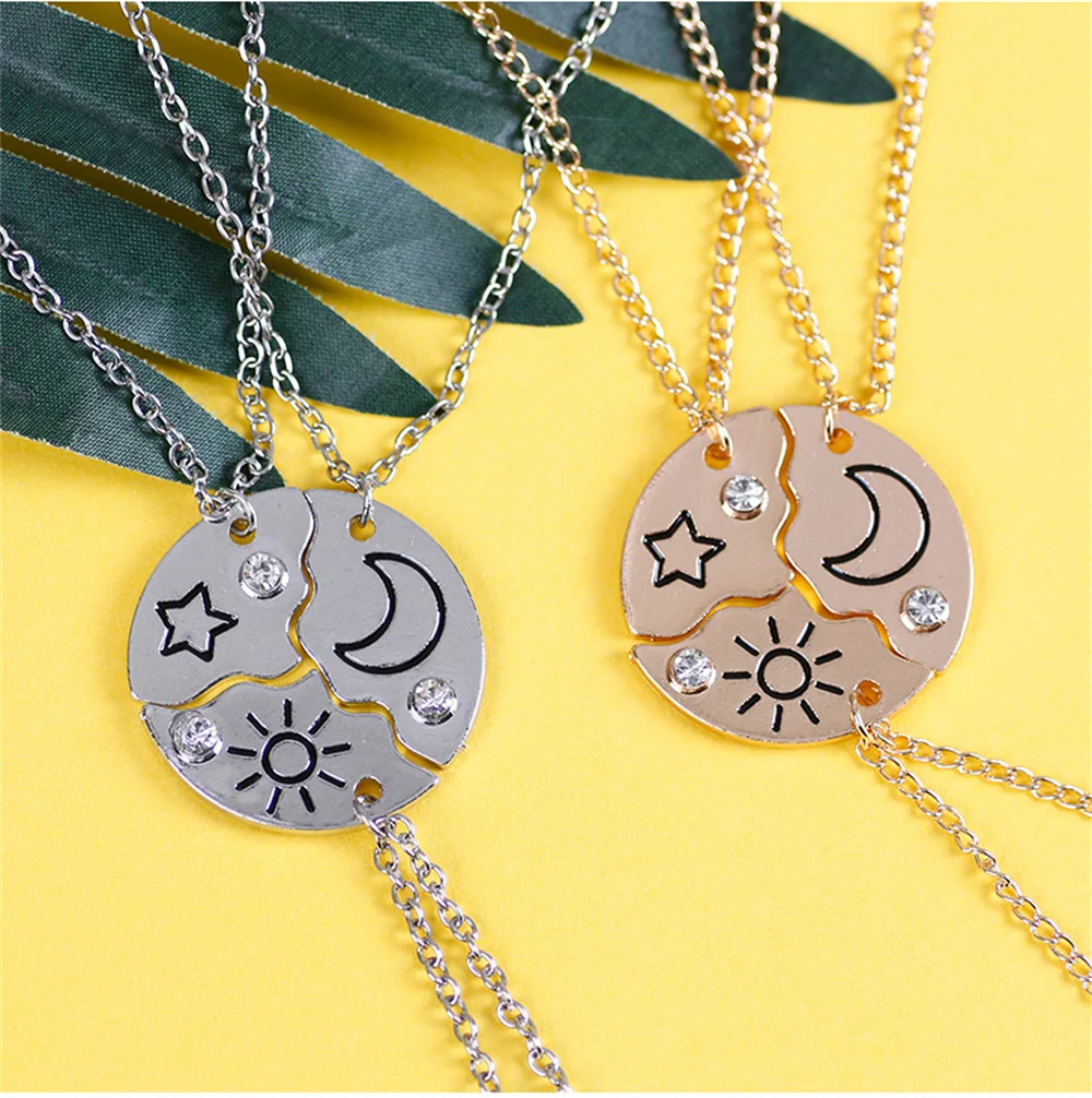 3 Pcs/Set Sun Moon Star Pendant Necklace Best Friend Bff Friendship Couple Necklace Clavicle Chain Fashion Jewelry Party Gifts