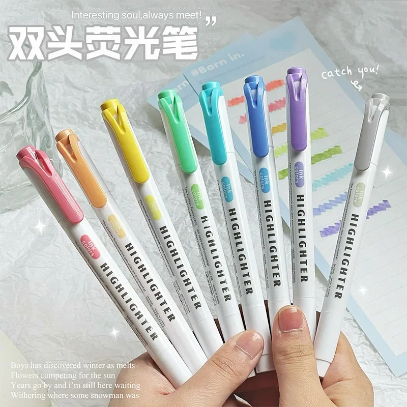 5 Colors/box Double Headed Highlighter Pen Fluorescent Drawing Markers Highlighter Pens Art Japanese Cute Pastel pen Stationery