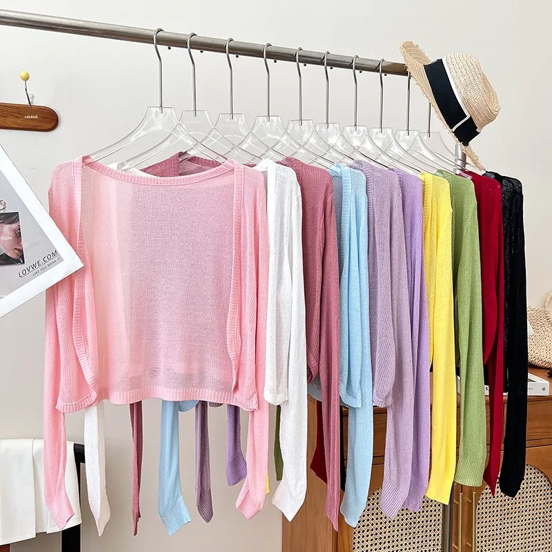 

Fashionable Pure Color Thin Long Sleeve Knitted Cardigan Women's Summer New Style Air Conditioning Outerwear Sun Protection Top