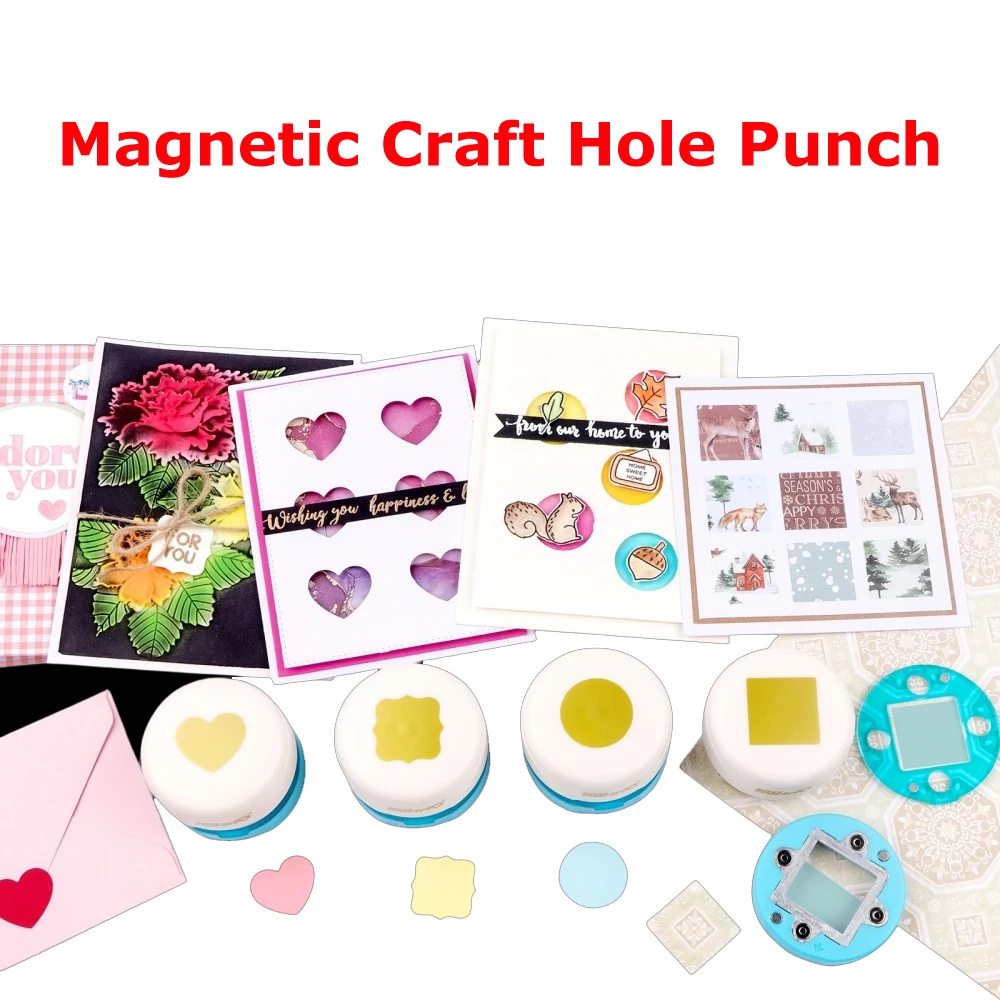 

1 Inch Magnetic Craft Hole Punch Circle/square/heart/bracket Punch Precise Positioning Framed Window Paper Punches for Diy Cards