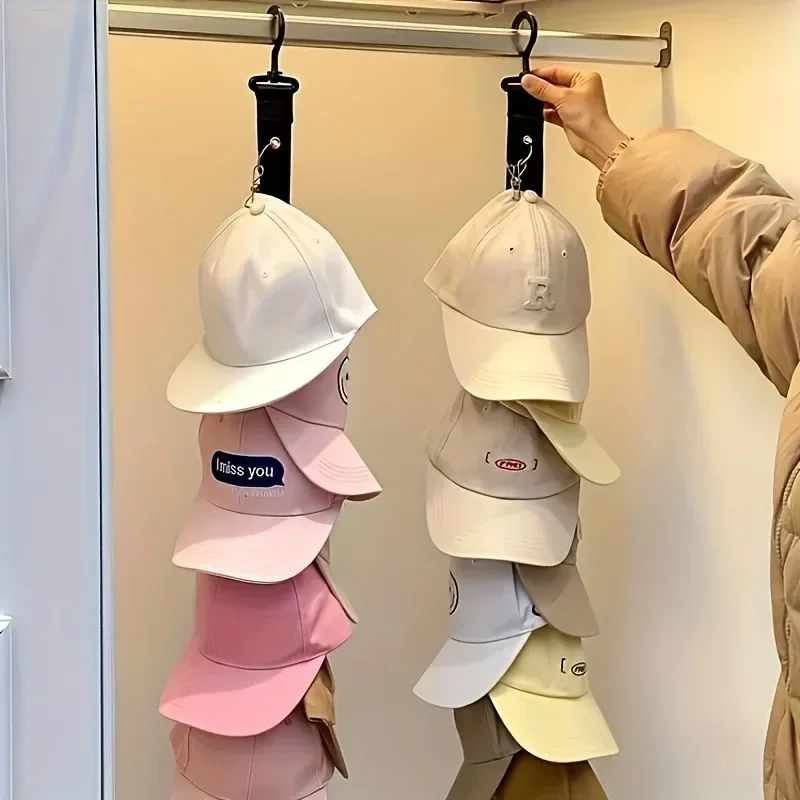 Stainless Steel Hat Rack with 8 Clips – Holds 16 Baseball Caps – Non-Motorized Hat Storage Organizer for Home and Closet
