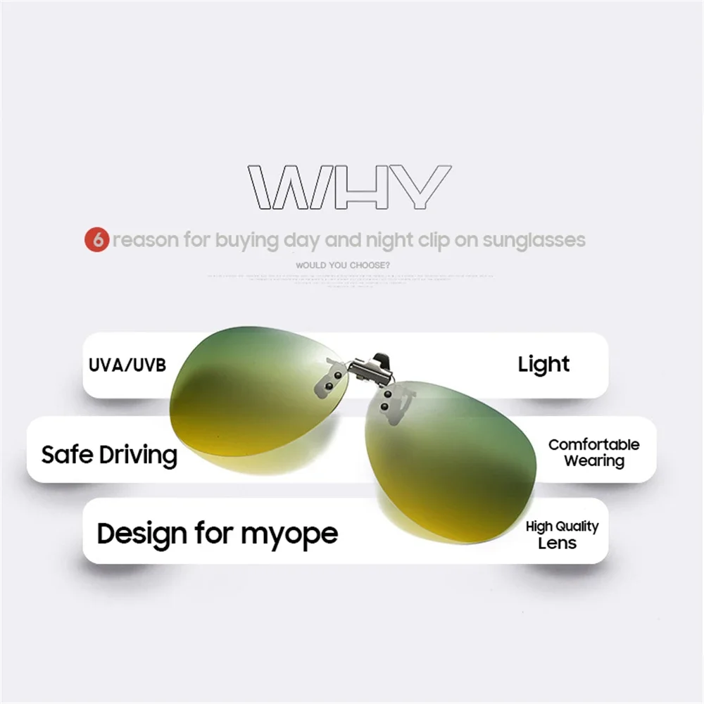 VIVIBEE Day and Night Vision Clip on Glasses for Driving Polarized Men Green Yellow Lens Driving Aviation Fishing Sunglasses