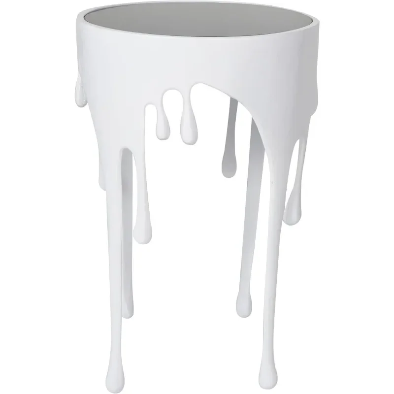 Aluminum Metal Side End Accent Table Drip End Table with Melting Design and Shaded Glass Top, Side Table