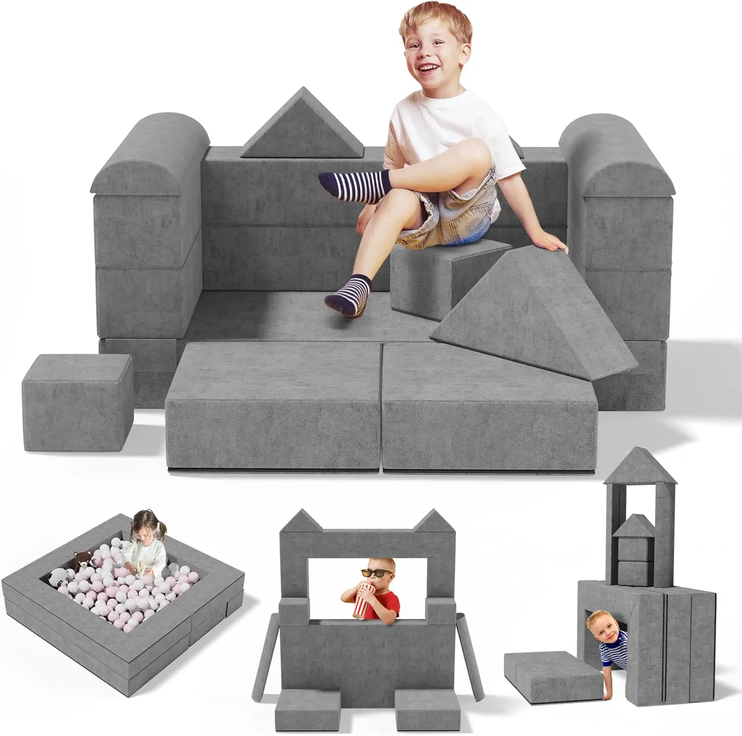 

Kids Couch Toddler Couch, 10Pcs Kids Modular Play Couch, Kids Sofa with Ottomans, Convertible Foam Couch Play Set for Creative C