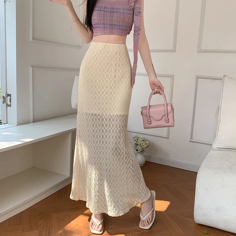 Gonna in pizzo con trama retrò Strato base da donna Ba Split Aderente Coda fi Gonna lunga da fata Fibra di poliestere Linea H Colore puro