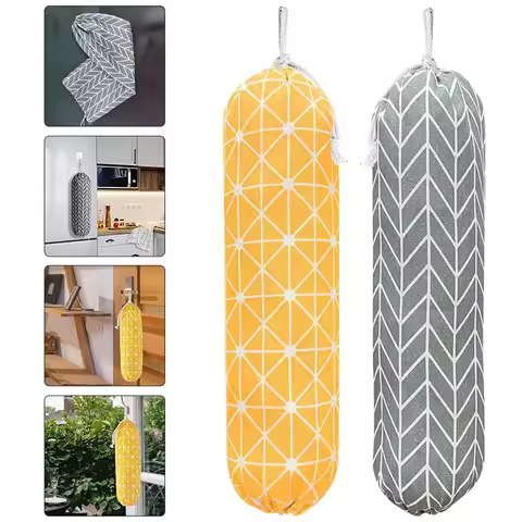 Kitchen Waste Bag Storage Bag Washable Large Grocery Bag Wall-mounted Easy Pull Out Plastic Bag Storage Hanging Bag