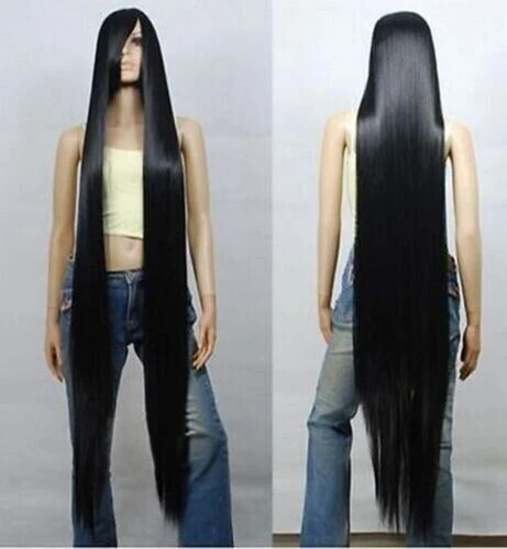 

150cm Long Straight cosplay Black party HAIR Wigs+ free wig cap 60inch