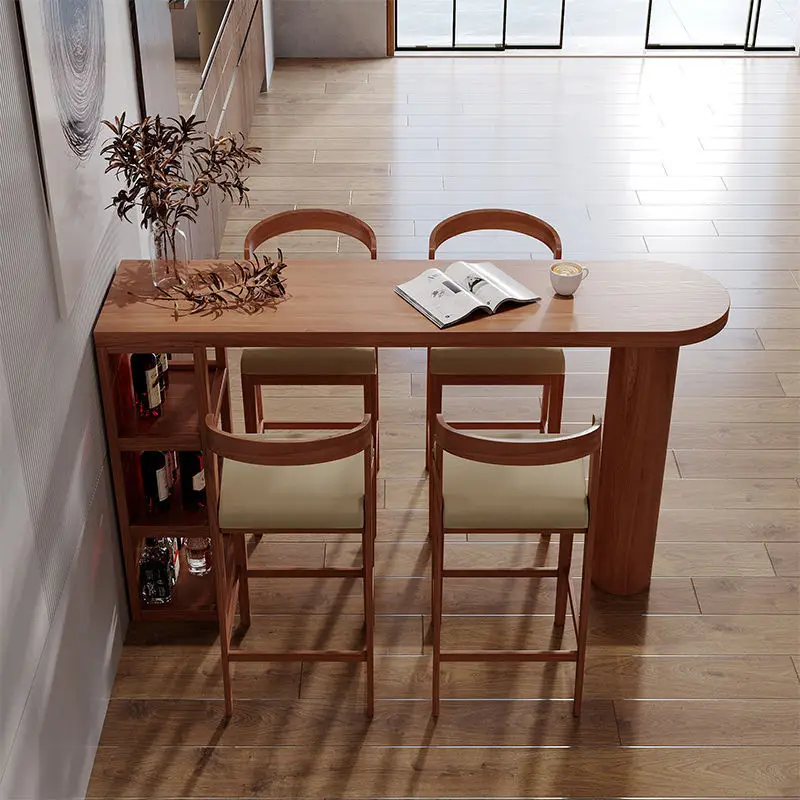 Nordic Modern Design Solid Wood Bar Table Integrated Simple Balcony Log Casual Small Tea Table Kitchen Living Room Dining Metal