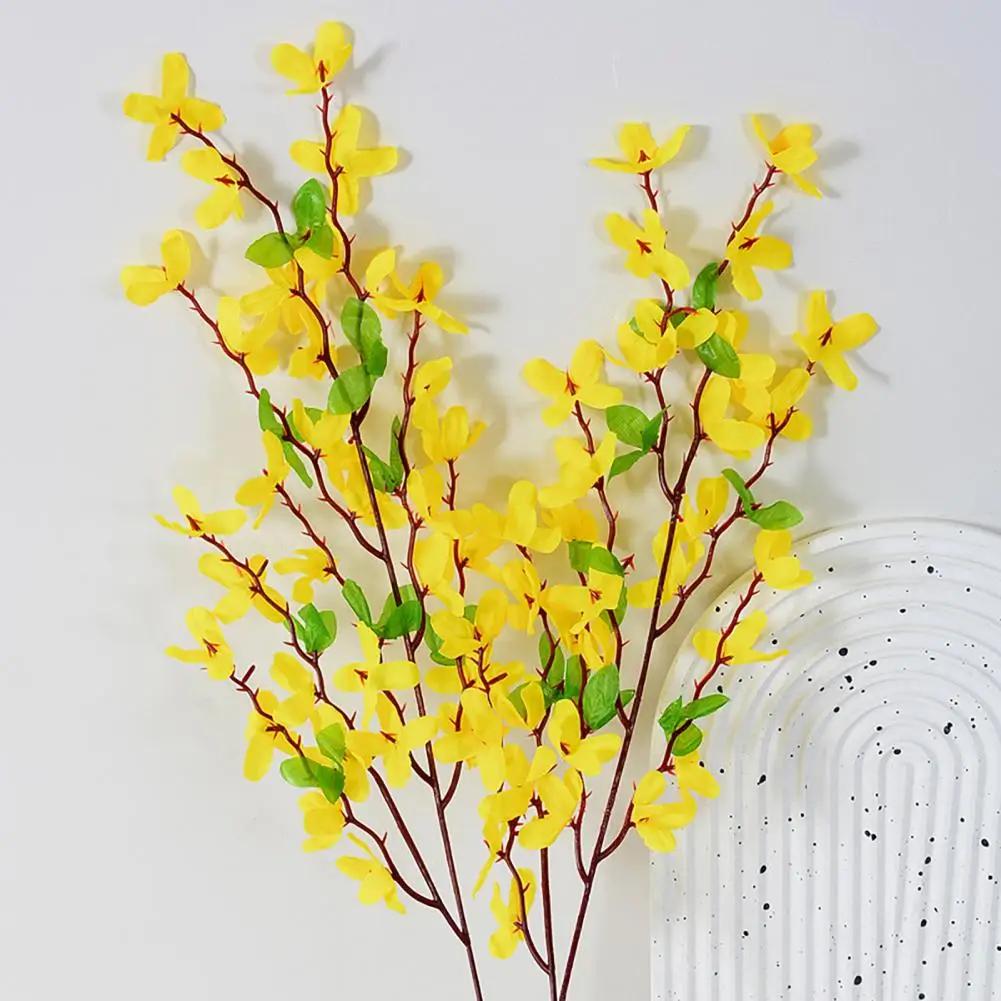 Artificial Winter Jasmine with Stem Realistic Fake Silk Yellow Flower Home Office Table Centerpiece Faux Flower Branch Floral Ar