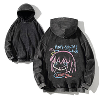 Men Acid Hoodies Bocchi The Rock Manga Top Print Vintage Pullover Casual Basis Long Sleeve Washed Hoodies