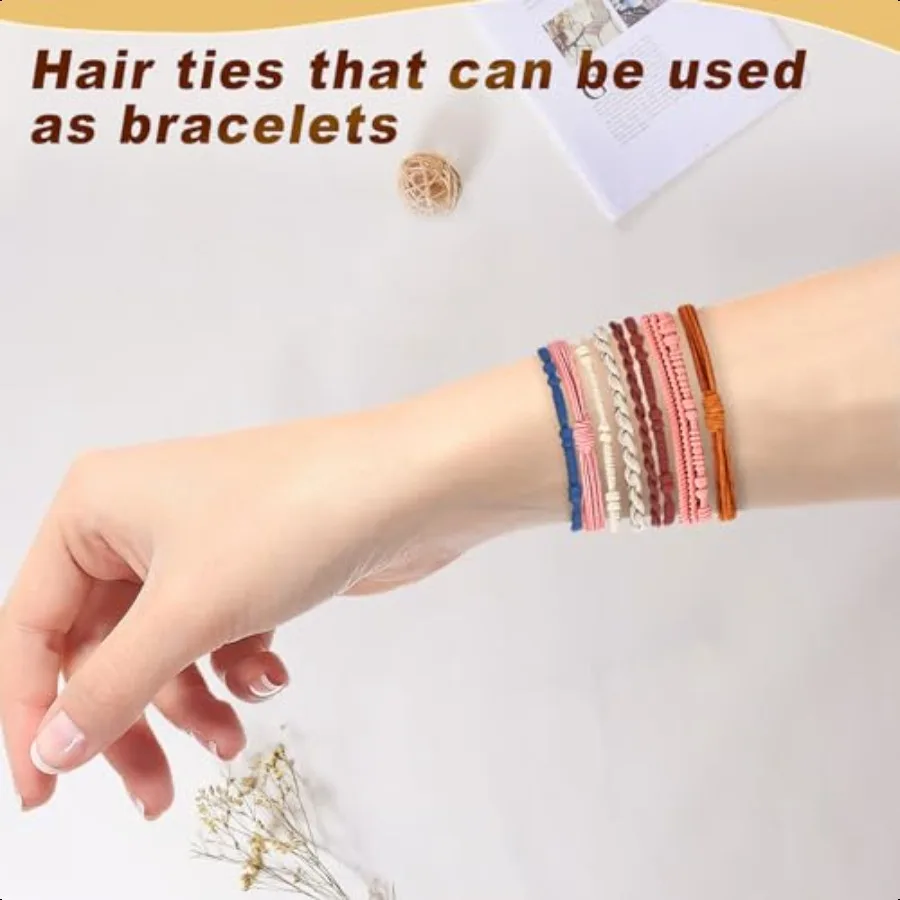 48 pçs boho laços de cabelo elásticos pulseiras de laço de cabelo para mulheres laços de cabelo bonitos sem danos suportes de rabo de cavalo para meninas com grosso e t