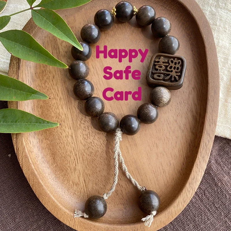 Natural Agarwood Buddha Beads Bracelet The Joy of Peace Brand Wooden Jewelry Black Persimmon Wood Men Women Original Handmade