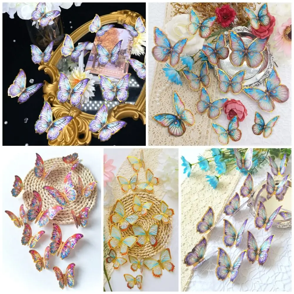 12PCS Multicolor 3D Butterfly Stickers Golden Edged DIY Accesories Butterfly Wall Decals Wedding Favors Party Supplies