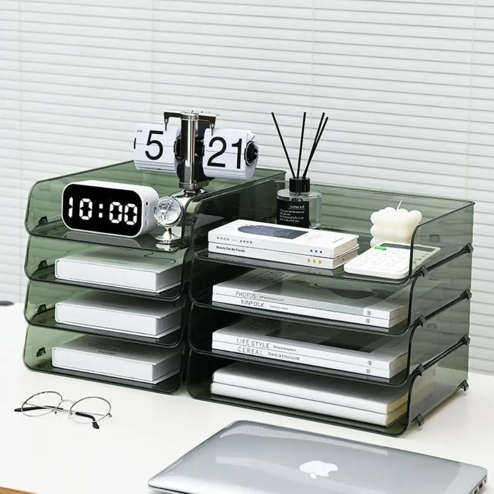 1pc Desktop File Tray Organizer A4 Document Paper Organizer Rack Book Shelf Storage Holder Office Stationery Storage Box