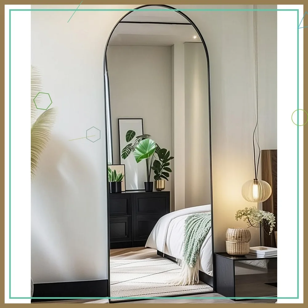 

58x18 Inch Arched Full Length Floor Mirror with Stand, Freestanding Wall Mount or Lean for Bedroom Dressing Room - Black
