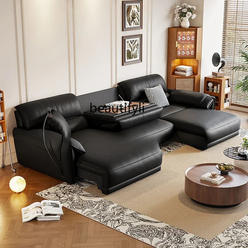 remote control electric function leather sofa bed modern simple living room dual-purpose can be automatically retractable Y38