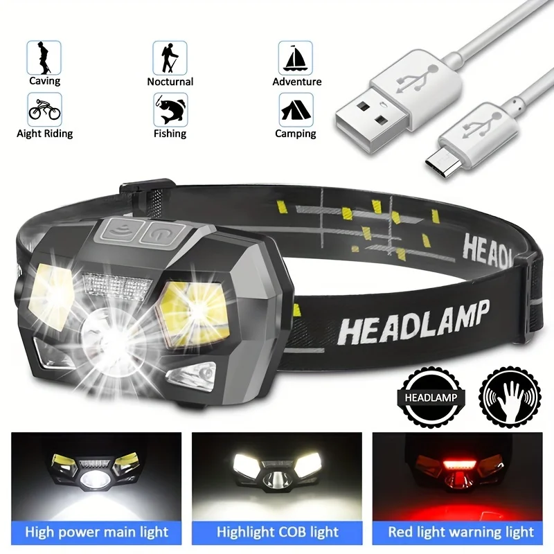 

Super Bright Waterproof Headlamp IR Motion Sensor Headlight Rechargeable Head Lamp for Outdoor Hiking Camping Fishing