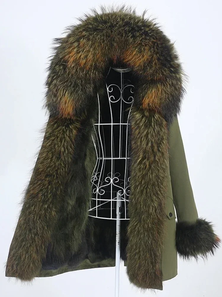 OFTBUY Giacca di pelliccia Donna Collo di pelliccia di procione naturale Parka lungo Caldo nuovo cappotto invernale Cappuccio Parka spesso Cappotto di pelliccia di volpe reale da donna