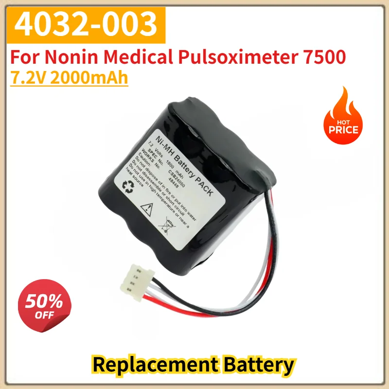 7.2V 2000mAh High Quality Battery 4032-003 for Nonin Medical Pulsoximeter 7500 Replacement Battery