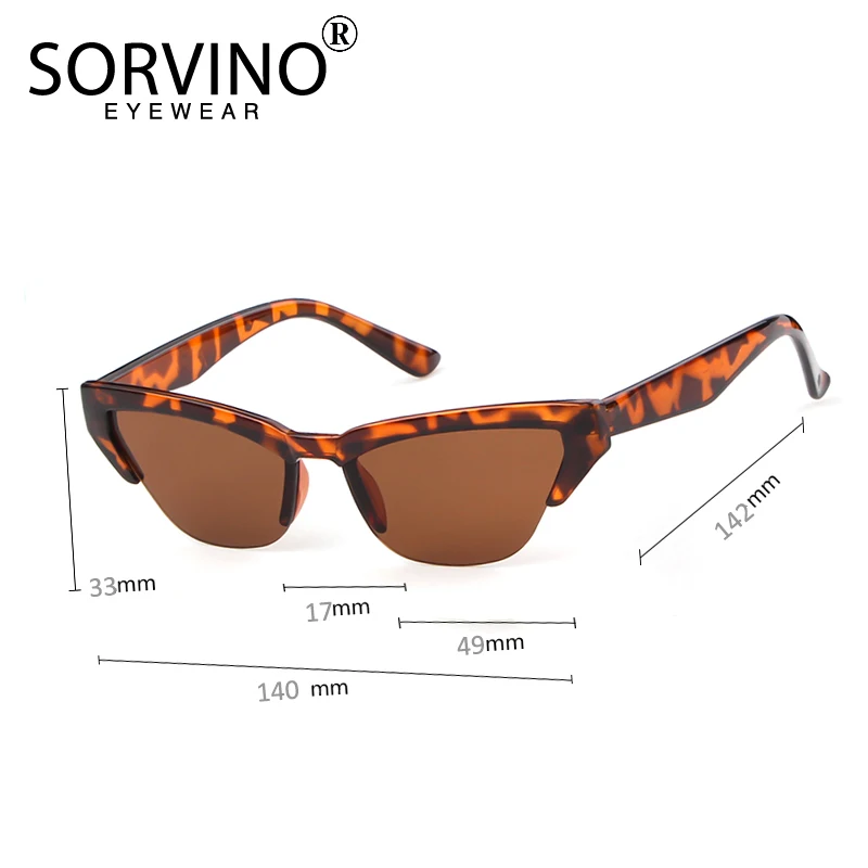 SORVINO Retro Cat Eye Sunglasses Women Rimless Half Frame Titanium Small Black 90s Luxury Designer Sun Glasses Shades UV400