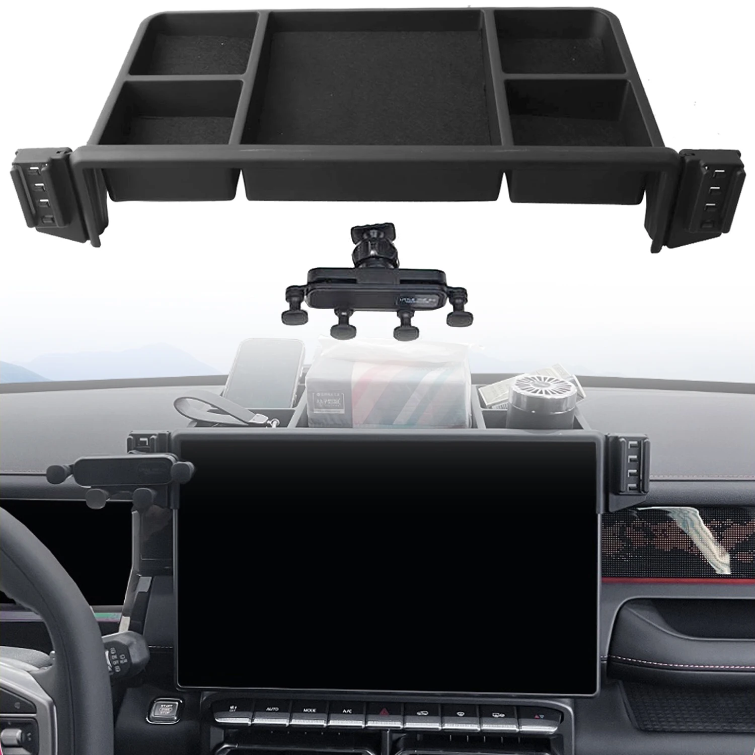 

For Chery Jetour T1 2024 2025 2-in-1 Car Screen Phone Holder & Dashboard Storage Box Organizer