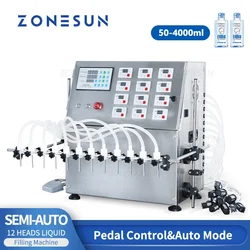 ZONESUN ZS-DPYT12P Semi Automatic 12 Heads Beverages Diaphragm Pump Liquid Bottle Wine Filling Machine