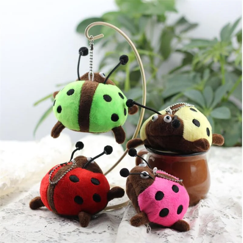 Size 9Cm Cartoon Animal Plush Keychain Seven Star Ladybug Stuffed Small Toy Doll For Wedding Gifts 4 Colors Optional