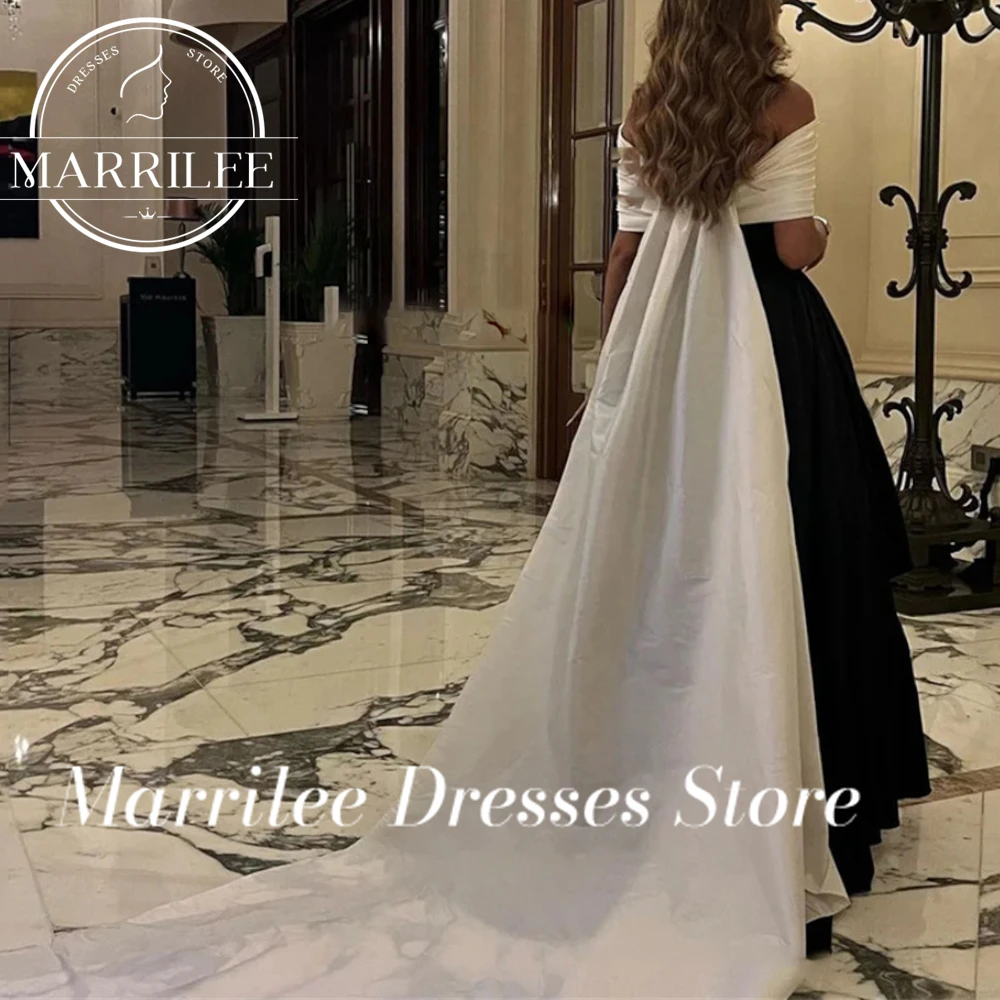 Marrilee personalizado o ombro árabe saudita marfim e preto mancha vestido de baile a linha varredura trem evning vestidos ocasião formal