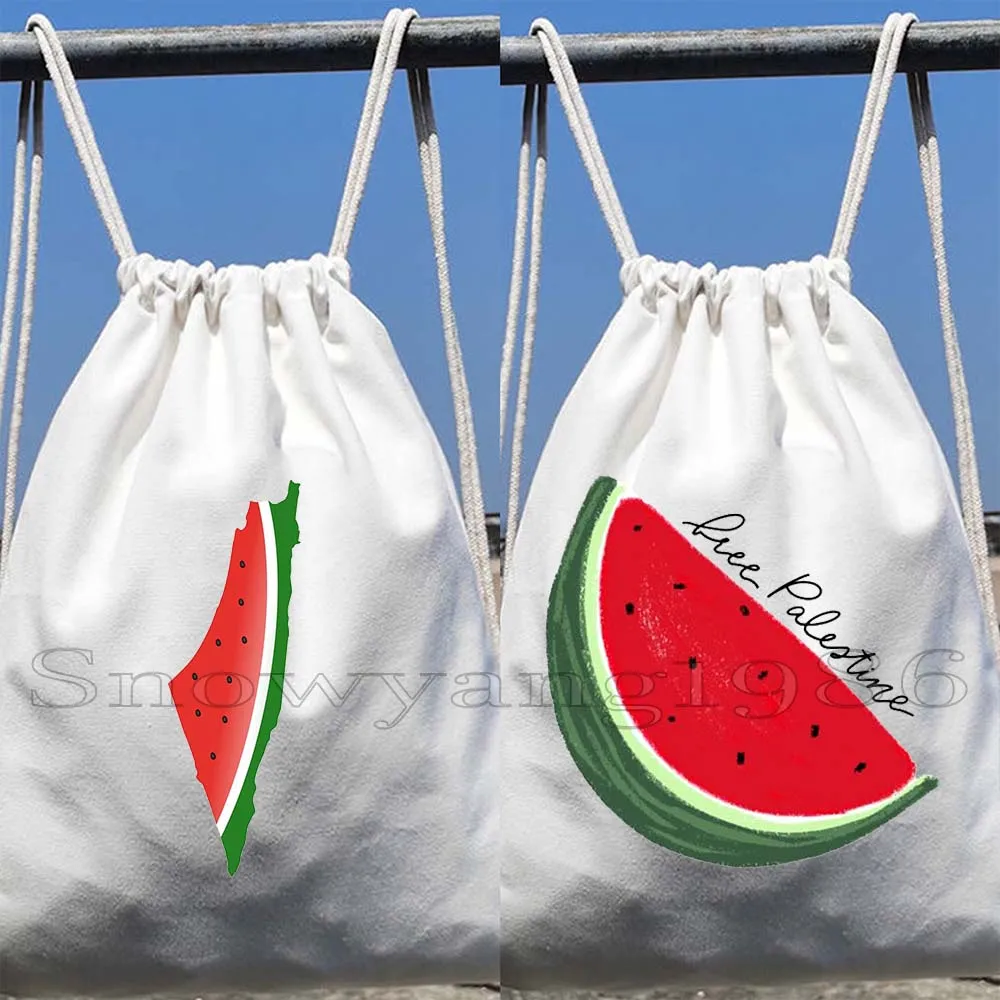 

Cute Kawaii Watermelon Art Paintings Arabic Gifts Al Aqsa Mosque Canvas Drawstring Backpack Sports Gym Yoga Sackpack String Bags