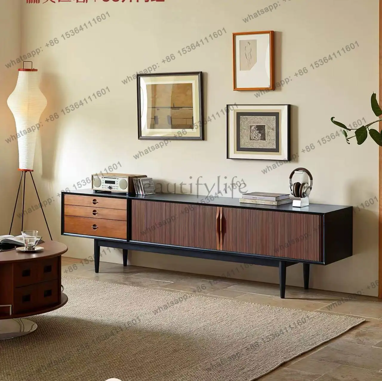 

Living room floor-to-ceiling household storage locker integrated medium and antique small apartment solid wood
