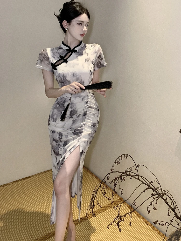 ผู้หญิงดอกไม้วินเทจเทศกาลชุดยาวฤดูร้อนแขนสั้นBodyconพรหมเสื้อผ้า 2025 เกาหลีชุดราตรีหรูหรา