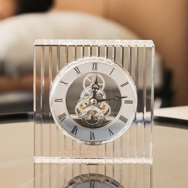 Crystal Desk Clocks Table Decoration Luxury Desktop Clock Living Room Tables Clock Mechanical Silent Clocks Interior Ornament