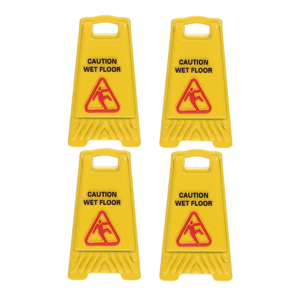 

4Pcs Mini Yellow Caution Signs Realistic Plastic Safety Notices for Dollhouse Fairy Garden Diorama Mini Dollhouse Accessory