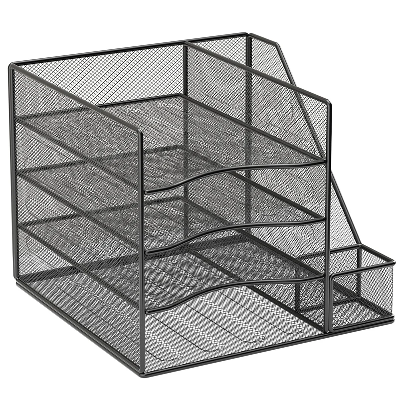 Imagem -06 - Desktop File Organizer com Bookends Mesa Metal Mesh Papelaria Suporte do Livro 4-tier Side