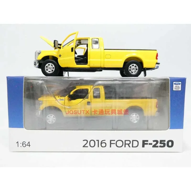 BM Diecast Alloy 1:64 2016 FORD F-250 F250 Yellow Pickup Truck Model Open Door Display Ornament Adult Collection