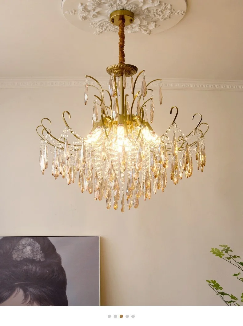 French Royal Crystal E14 LED Pendant Lights Bedroom Romantic