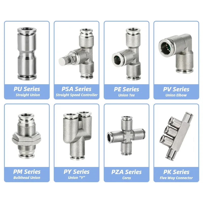 304 Stainless Steel Pneumatic Air Hose Fittings High Pressure Fitting Pipe ConnectorPU/PY/PE/PV/PM/PZA/PSA/PK Hose 4 6 8 10 12mm