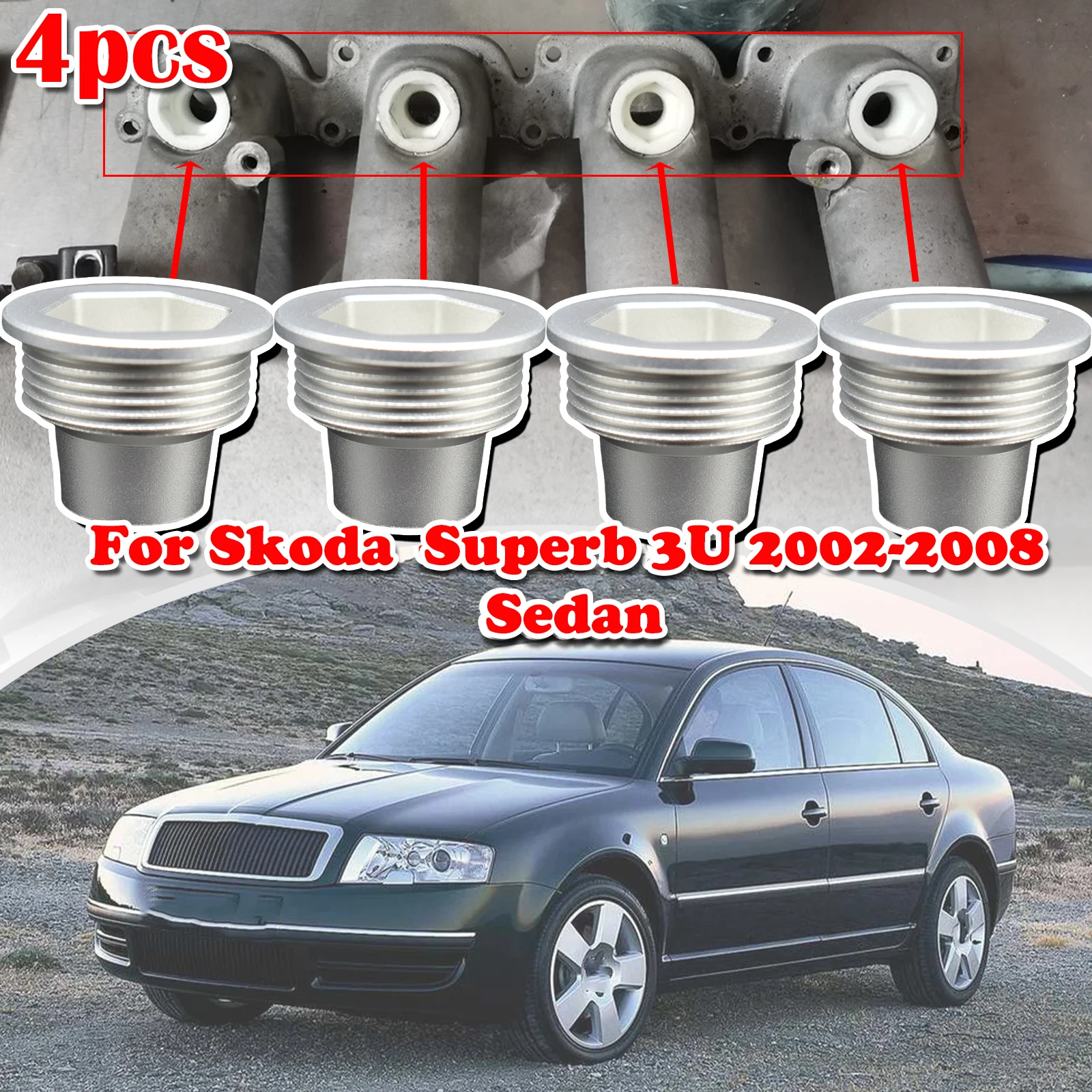 

Set of 4 Upgrade Aluminum Fuel Injector Insert Cup Seat For Skoda Superb 3U 2002 2003 2004 - 2008 Sedan Car Replacement Parts
