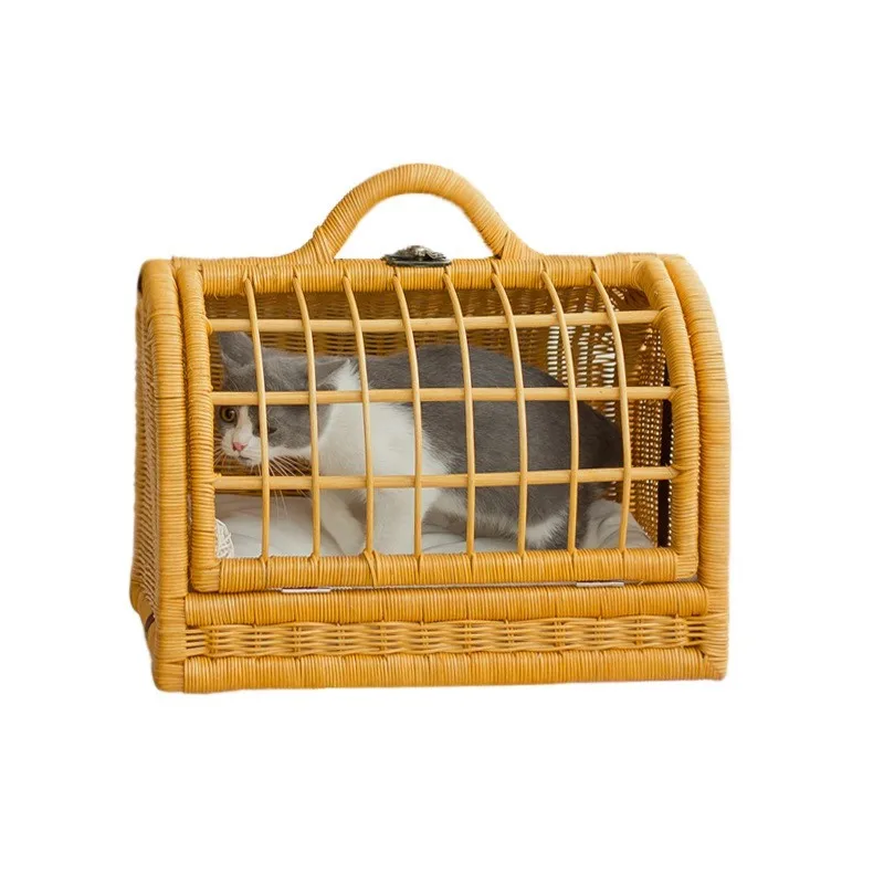 Pet outdoor portable nest, large mesh window, rattan woven breathable cat and dog one shoulder backpack