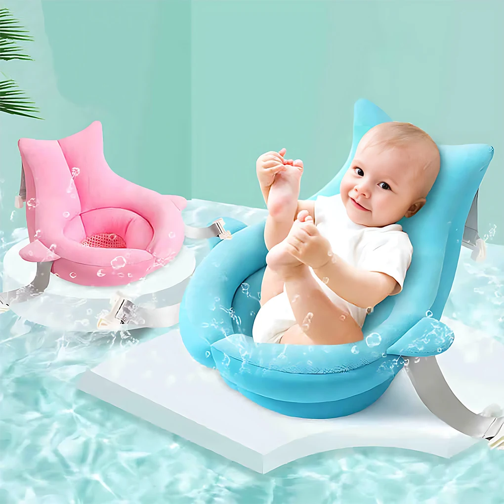 Baby Shower Mat Newborn Bathtub Foldable Shark Shape Baby Shower Net Pocket Portable Bathing Floating BathTub Soft Seat Play Mat