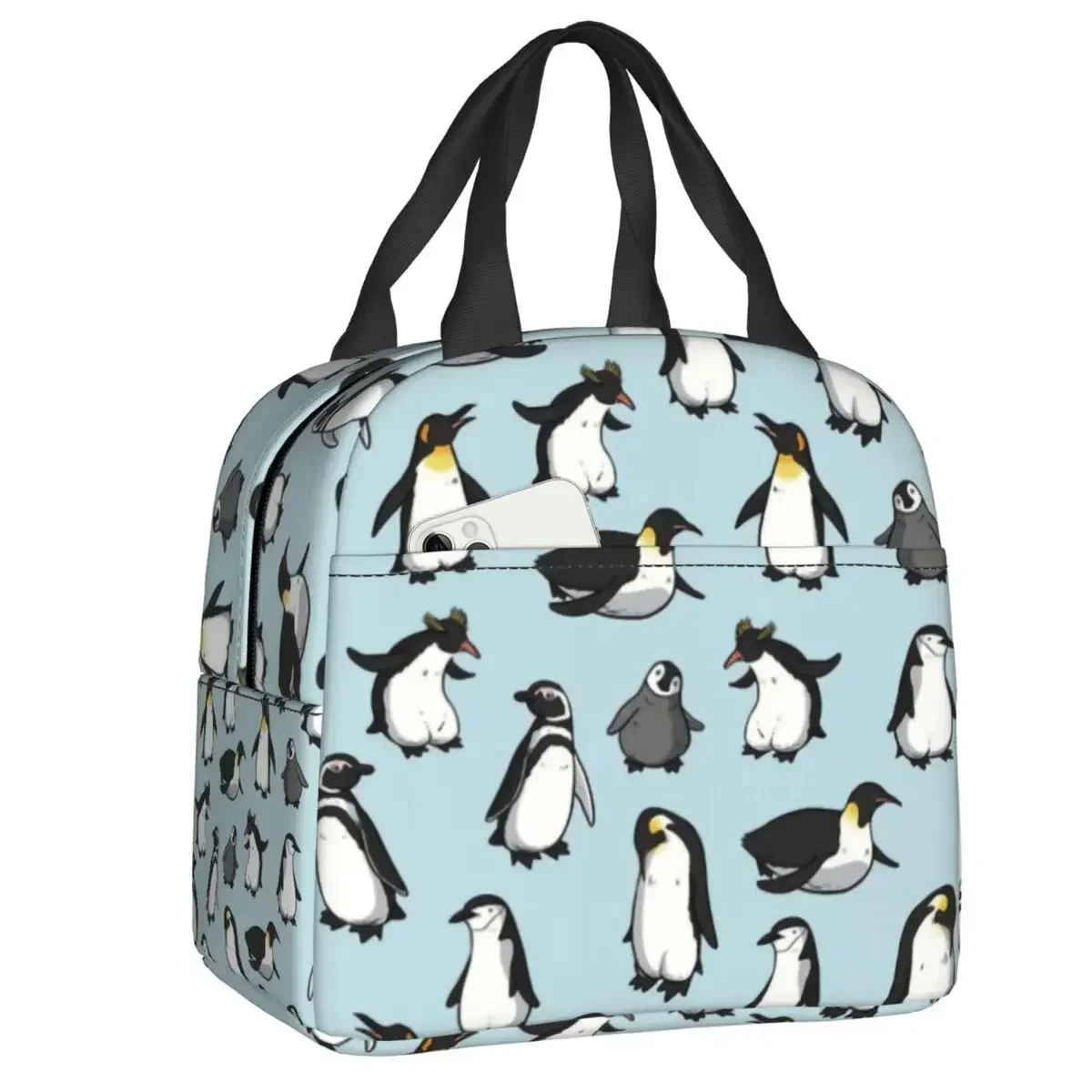 Cute Penguin Pattern Insulated Lunch Bags for Women Antarctica Animal Portable Cooler Thermal Bento Box Kids School Children