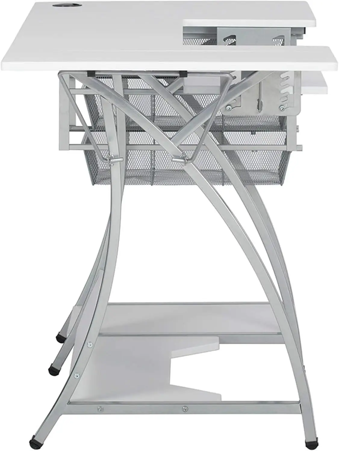 Pro Stitch Sewing Machine Table - 56.75" W x 23.75" D White Hobby and Sewing Machine Table with Storage Shelf