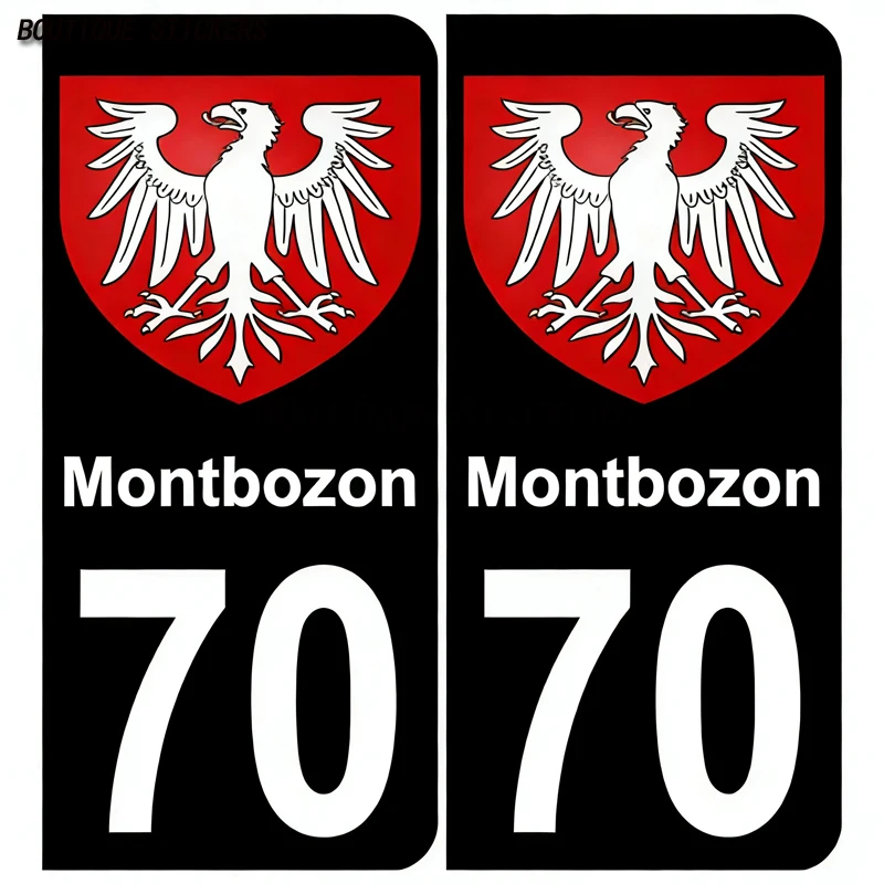 

2Pcs Autocollant plaque d'immatriculation française noir bleu 70 Châteney - Montcey - Montbozon blason Stickers PVC imperméables