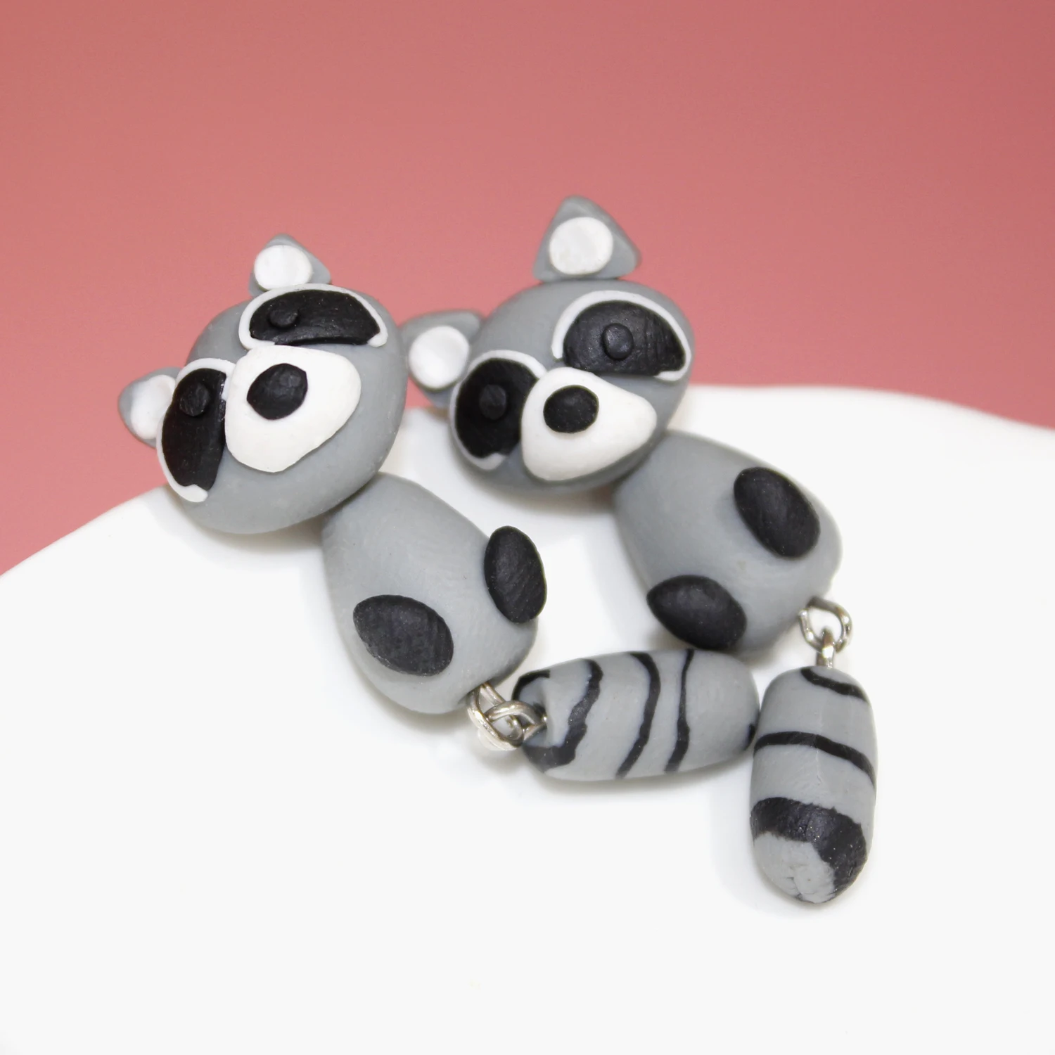 Handmade Polymer Clay Cute Raccoon Earrings For Women Girls Fashion Jewelry Cartoon Animal Stud Earrings Girl Kid Gift