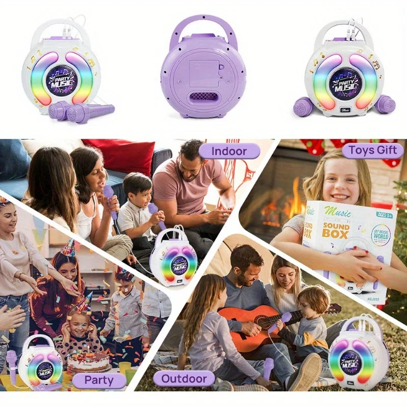 Portable Children Karaoke Toys with 2 Microphones Music Singing Machine Lighting Effect Toy for Boys Girls Gift
