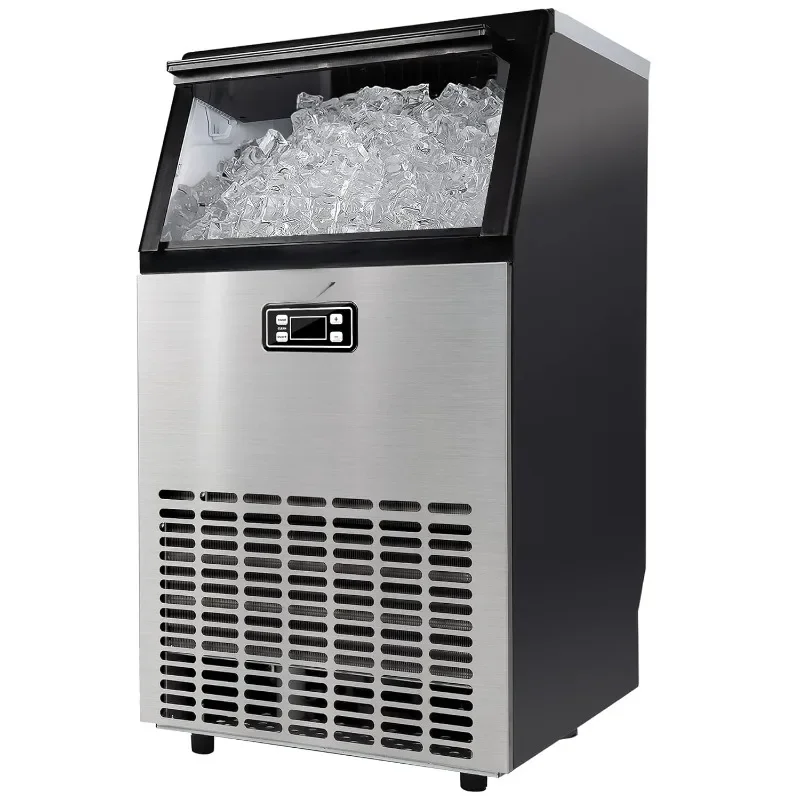 Commercial Ice Maker Machine - 99lbs Daily Production, 33lbs Ice Storage, Stainless Steel Freestanding & Under Counter Ice Maker