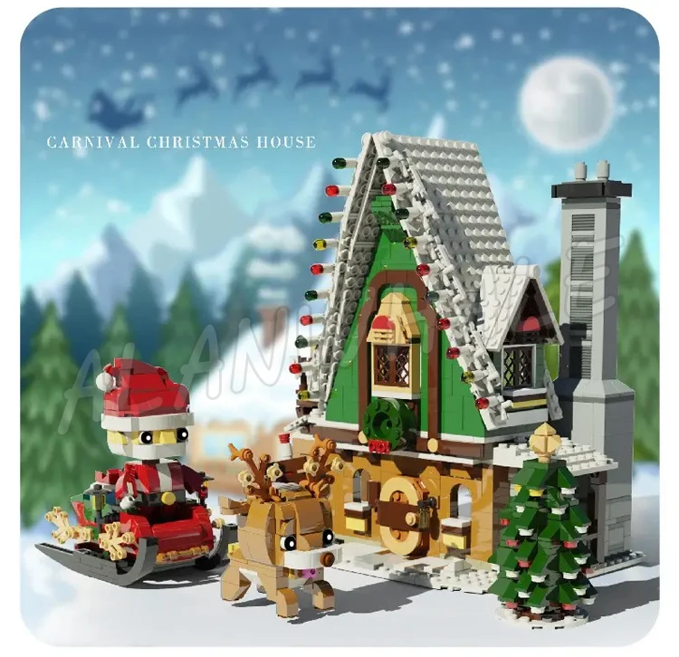 1452ピース クリエイティブエキスパート ウィンターヴィレッジ エルフクラブハウス サンタのそり ツリー 90012 組み立てブロック おもちゃ モデルと互換性あり