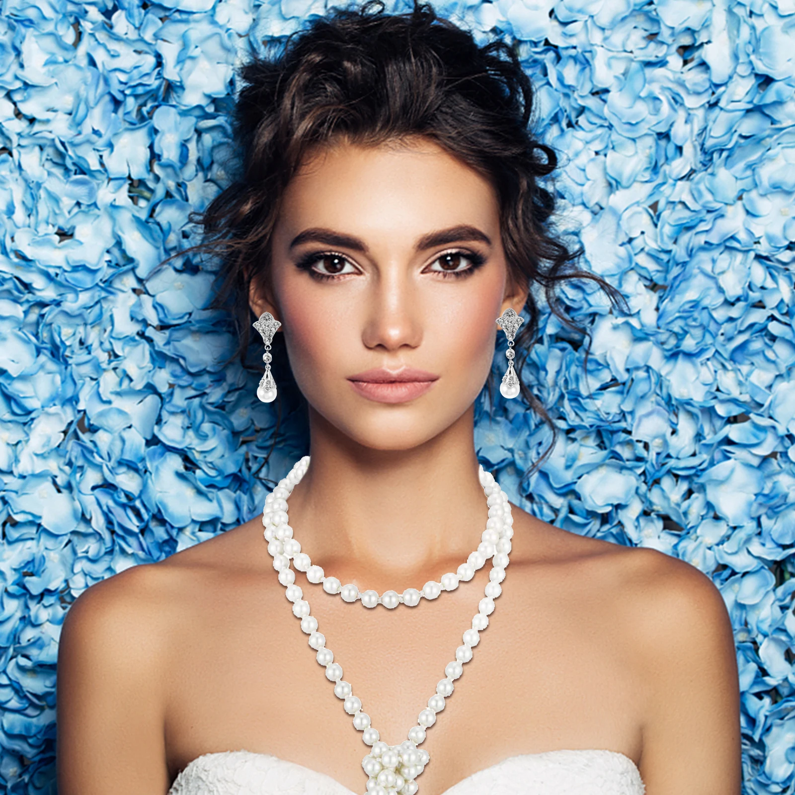 

1Set Pearl Jewelry Set Elegant Faux Pearl Necklace Earring Bracelet Lightweight for Formal Party Anniversary Aesthetic Jewelry