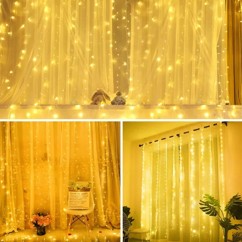 Window Power USB Fairy Lights, Guirlanda de Cortina, Festão com controle remoto, LED Christmas Decor, Ano Novo, 6x3m, 3x3m