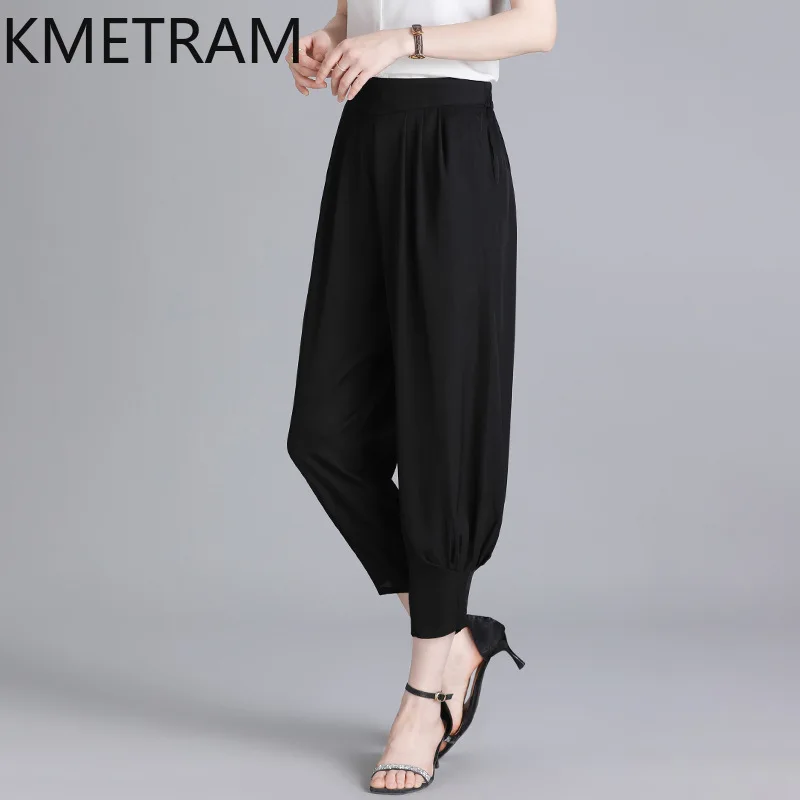 KMETRAM 91% Mulberry Silk Pants for Women High Waisted Trousers Womens Casual Harem Pants Summer Womans Clothing штаны 2024